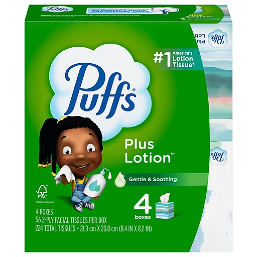 Puffs Facial Tissue Plus Lotion With Aloe & Vitamin E, 2 Ply, White, Family  Size, Facial Tissue