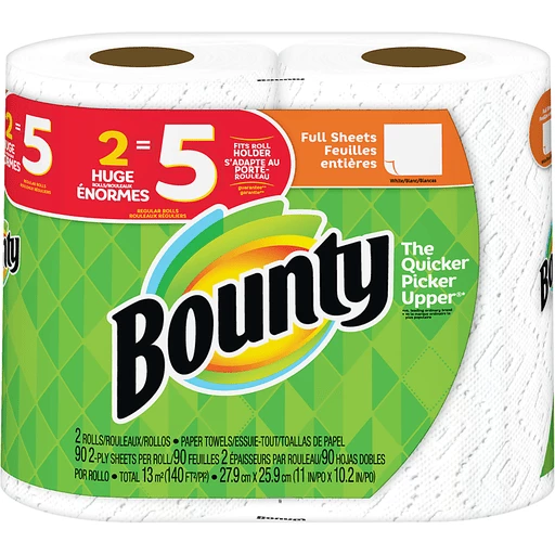 Bounty Select-A-Size Paper Towels, White, 2 Double Plus Rolls = 5