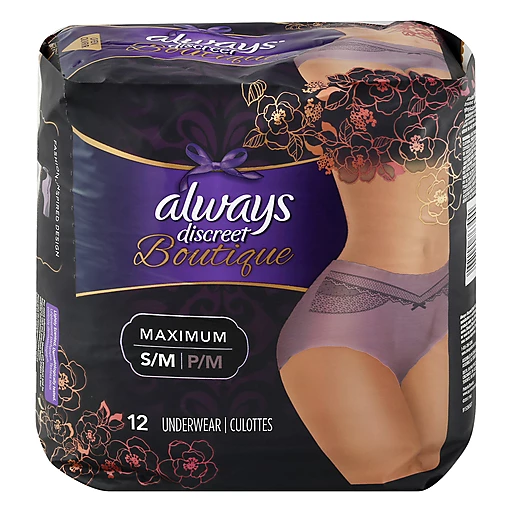 Always Discreet Boutique, Incontinence & Postpartum Underwear for Women,  Maximum Protection, Purple, Small / Medium, 12 Count, Incontinence