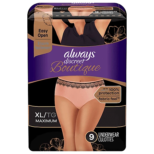 Always Discreet Underwear, Boutique, Maximum, Xl 9 Ea, Adult Incontinence  Products