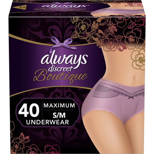 Always Discreet Boutique, Incontinence & Postpartum Underwear for Women,  Maximum Protection, Purple, Small / Medium, 40 Ct, Shop