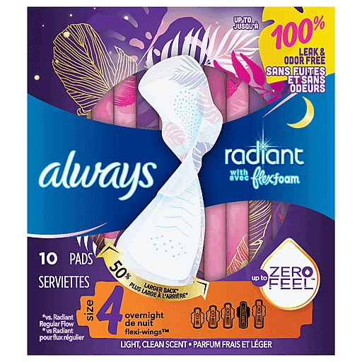 Always Pads, Overnight, Flexi Wings, Size 4 10 ea, Always