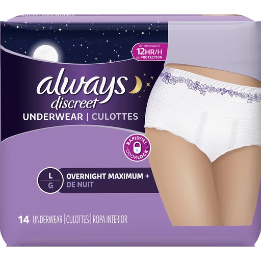 Always Discreet Underwear, Overnight Maximum+, Large