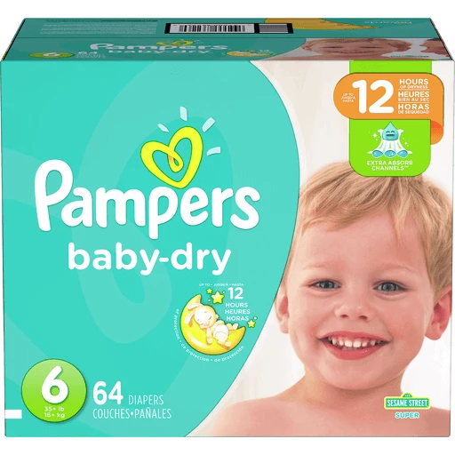 Pampers Baby-Dry Diapers, Street, Size 6 (35+ lb), Super Pack | Diapers & Training | Needler's Fresh Market
