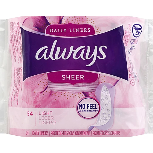 Always Sheer Daily Liners, 54 Count, Unscented, Wrapped, Light, Feminine  Care