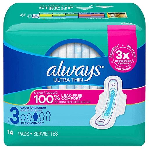 Always Pads, Ultra Thin, Flexi-Wings, Extra Long Super, Size 3 14 ea, Feminine Care