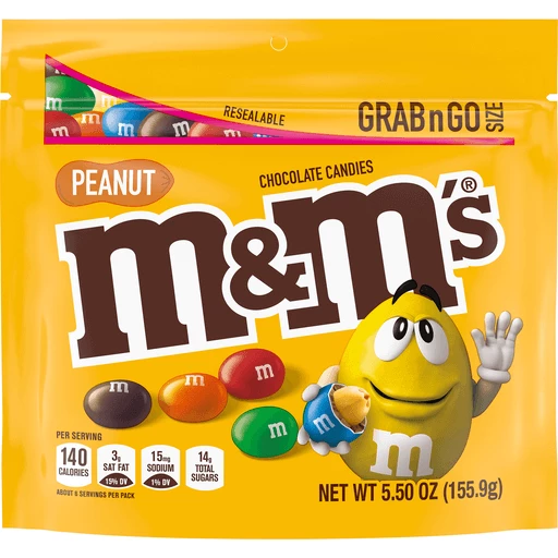 M&M PEANUT Milk Chocolate, Family Size Candy Bag, Individual