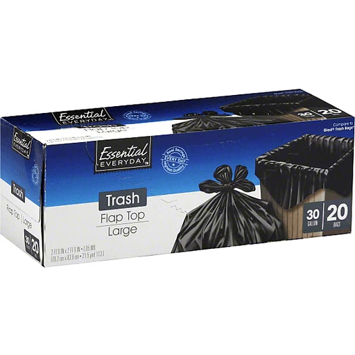Essential Everyday Trash Bags Flap Top Large Clear 30 Gallon