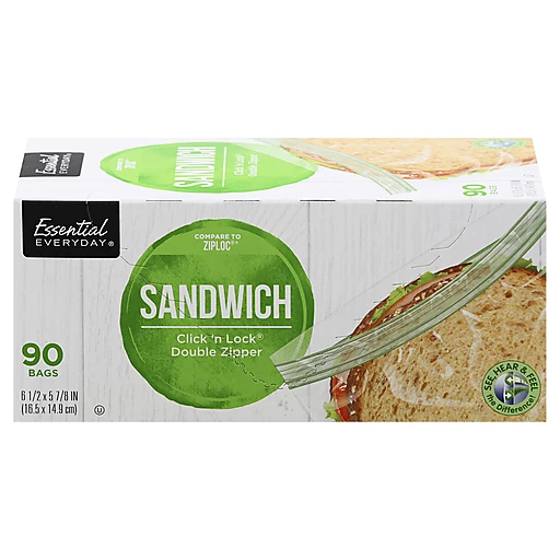 Essential Everyday Sandwich Bags, Click 'N Lock, Double Zipper 90