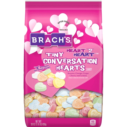 Brach's Heart 2 Heart Tiny Conversation Hearts Valentines Candy 30 Oz.  Bag, Non Chocolate Candy