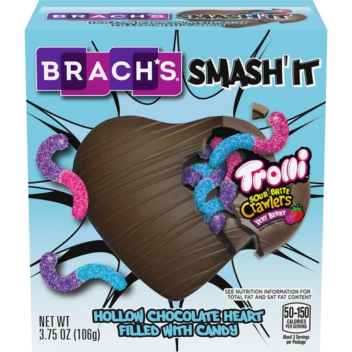 BRACH'S SMASH' IT Hollow Chocolate Heart Filled with Trolli Sour