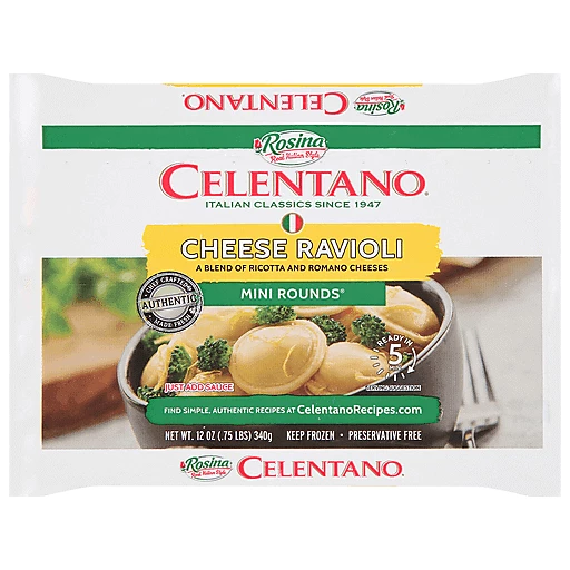 Celentano Ravioli, Cheese, Mini Rounds 12 oz, Pasta & Rice