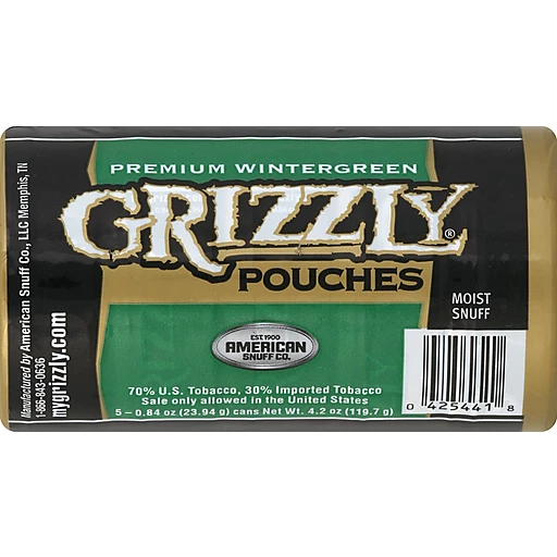 Grizzly Snuff, Moist, Long Cut, Premium Wintergreen, Snuff