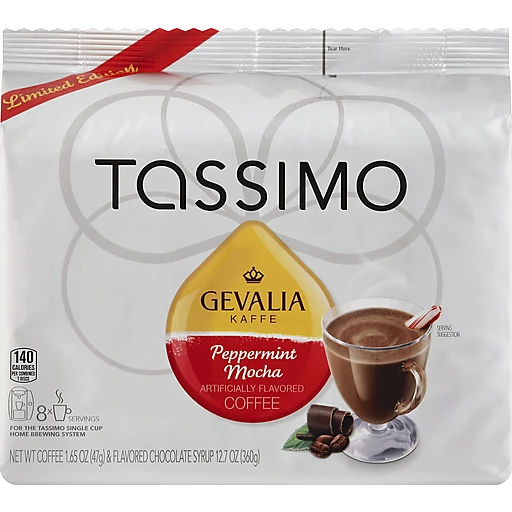 Tassimo Gevalia Limited Edition Peppermint Mocha Coffee & Chocolate Syrup T  Discs 8 ct Bag, Coffee
