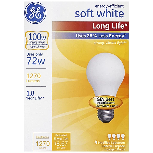 GE Light Bulb, Halogen, 72 Watt A19, Base, Soft White 2X Longer Life | Batteries & Lighting | Foodtown