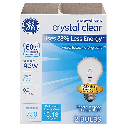 GE Crystal Clear 43 Watts Halogen 2 | Batteries Lighting | Riesbeck