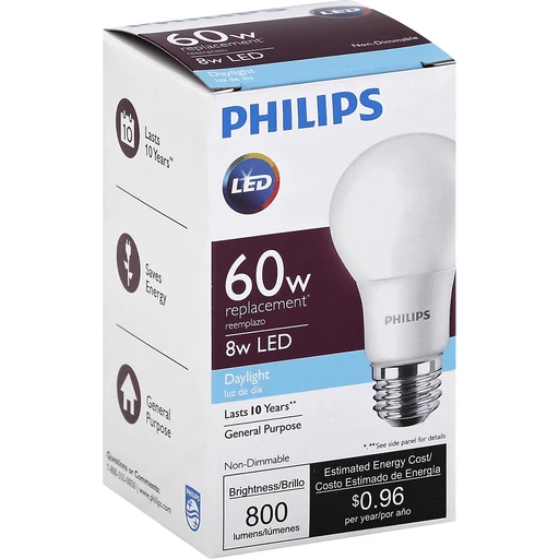 Rijk Oneffenheden Belangrijk nieuws Philips Light Bulb, LED, Daylight, 8 Watts | Household | Bassett's Market