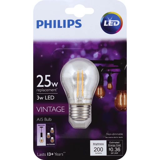 Philips Vintage Light Bulb, LED, Vintage, 3 Watts | Batteries & | Pierre Part Store, LLC