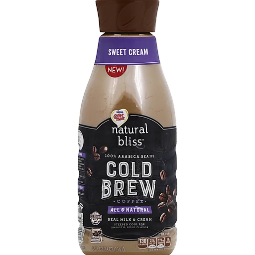 COFFEE MATE NATURAL BLISS Sweet Cream Cold Brew Coffee – Cold Brew Coffee  Made from 100% Arabica Beans, All Natural, No GMO Ingredients, 46 fl. oz.  Bottle