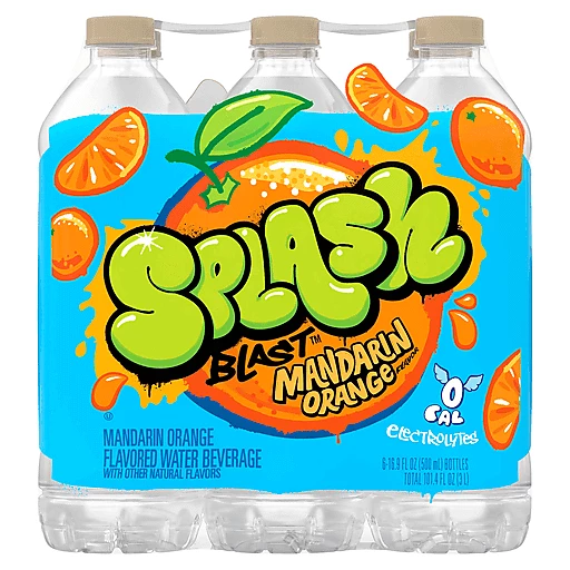 Splash Blast, Flavored Water Beverage, Mandarin Orange Flavor, 16.9 FL OZ  Plastic Bottles (6 Count), Flavored