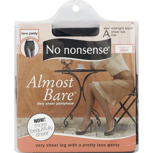 No Nonsense Almost Bare Pantyhose, Very Sheer, Lace Panty, Sheer Toe, Size  A, Midnight Black, Pantyhose & Nylons