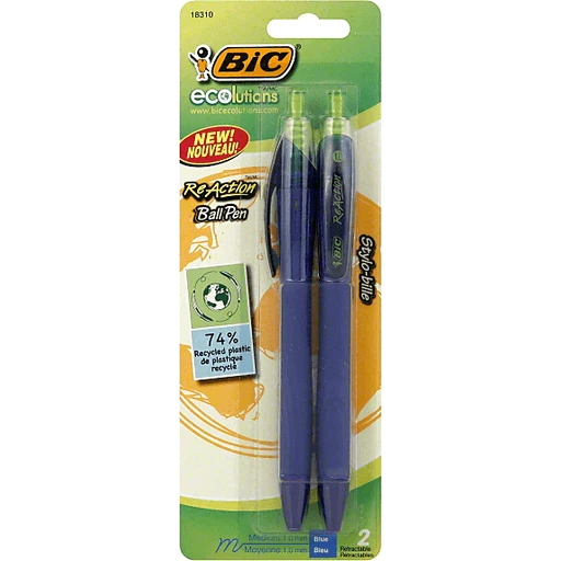 voorzichtig Serie van Oceanië Bic Ecolutions ReAction Pens, Ball Point, Retractable, Medium 1.0 mm, Blue  | Shop | Super Bear IGA