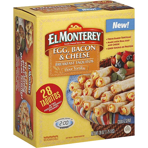 El Monterey® Egg, Bacon & Cheese Flour Tortilla Breakfast Taquitos 28 oz.  Box | Appetizers & Snacks | Harter House
