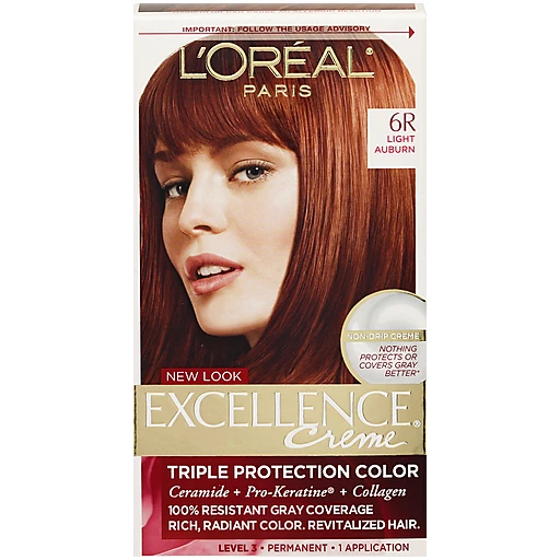 L'Oreal Paris Excellence Créme Permanent Triple Protection Hair Color, 6R  Light Auburn, 1 kit | Hair Coloring | Cannata's
