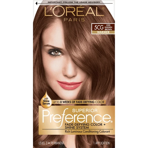 L'Oreal Paris Superior Preference Fade-Defying Shine Permanent Hair Color,  5CG Iced Golden Brown, 1 kit | Shop | Breaux Mart