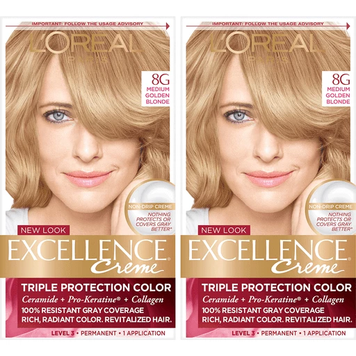 L'Oreal Paris Excellence Créme Permanent Triple Protection Hair Color, 8G  Medium Golden Blonde, 2 count | Shop | Matherne's Market