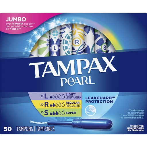 Fabrikant Morgen visuel Tampax Pearl Tampons, Light/Regular/Super Absorbency with LeakGuard Braid,  Triple Pack, Unscented, 50 Count | Tampons | Festival Foods Shopping
