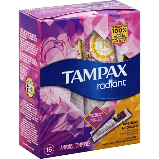Tampax Radiant Plastic Tampons, Regular Absorbency, Unscented | Feminine | Butcher Boy