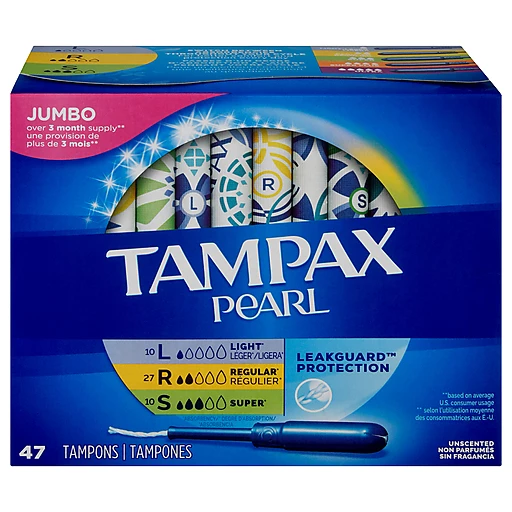 indkomst Mansion kristen Tampax Pearl Jumbo Light/Regular/Super Unscented Tampons 47 ea | Feminine  Care | Walt's Food Centers