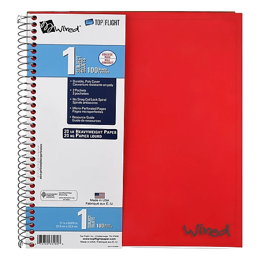Hej hej Nathaniel Ward frugthave Top Flight Wired 100 Sheets College Ruled Subject Notebook 1 ea | School  Supplies | Polly's Country Market