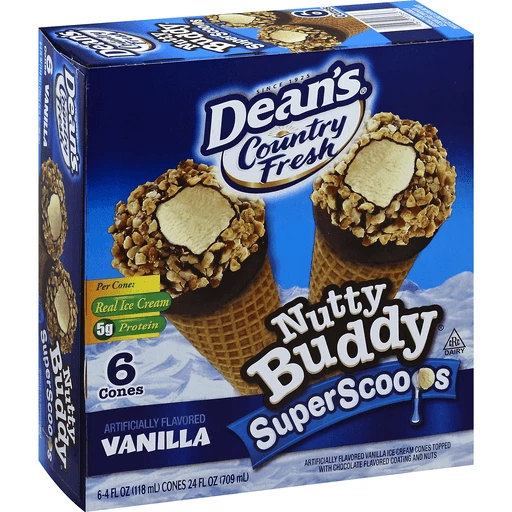 Deans Country Fresh Ice Cream Cones, Nutty Buddy Super Scoops, Vanilla, Non-Dairy Ice Cream & Novelties