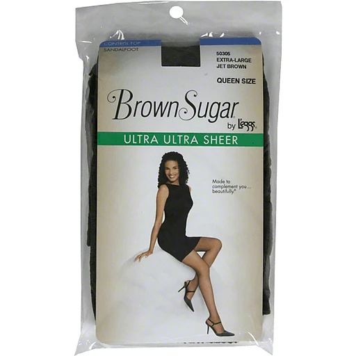 Brown Sugar Ultra Ultra Sheer Pantyhose, Control Top, Extra Large, Queen  Size, Jet Brown, Sandalfoot, Clothing