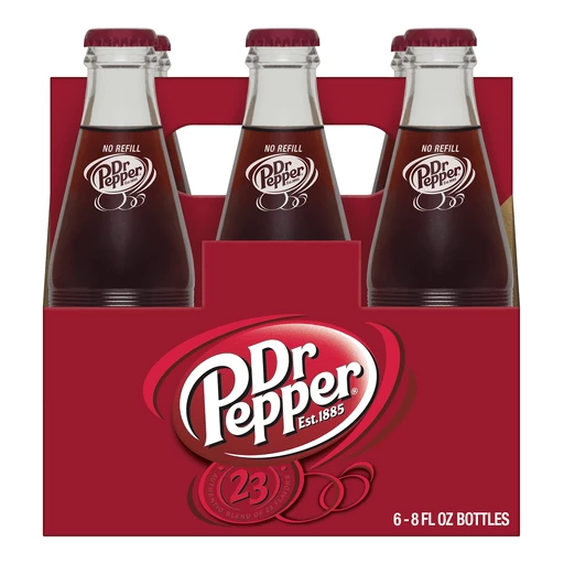 Dr Pepper Made with Sugar, 8 fl oz glass bottles, 6 pack 