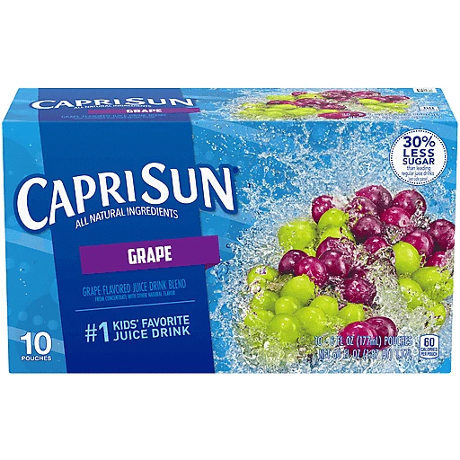 Capri Sun Grape Flavored Juice Drink Blend, 10 Ct Pouches, 60.0 Fl Oz Box, Juice Boxes & Pouches