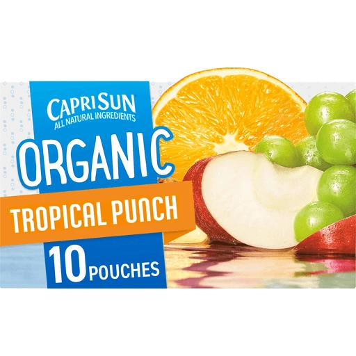 Capri Sun Organic Tropical Punch Naturally Flavored Juice Drink Blend, 10 ct  Box, 6 fl oz Pouches, Cajas de jugo