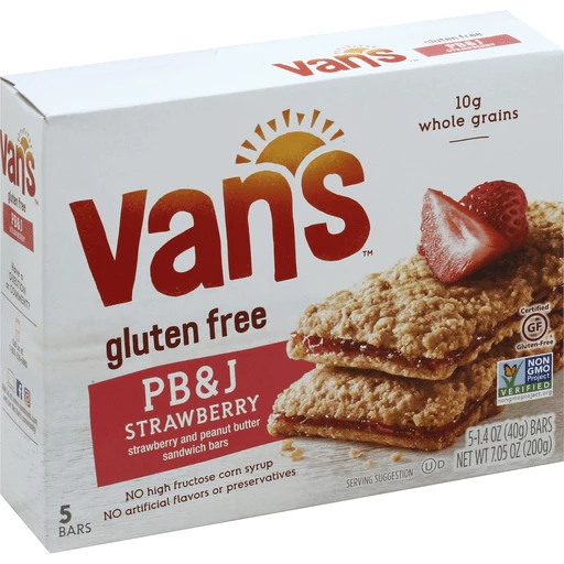 Vans Sandwich Bars, Gluten Free, PB&J Strawberry, Cereal & Breakfast Foods