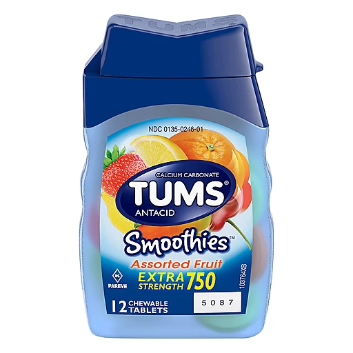 Tums Smoothies Chewable Tablets Extra Strength 750 Assorted Fruit Antacid  12 ea | Antacids | Festival Foods Shopping
