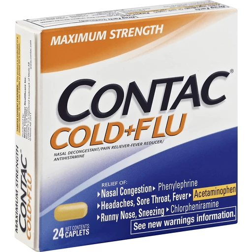 Contac Cold + Flu, Maximum Strength, Caplets | Cough, Cold & Flu Treatment  | Lees