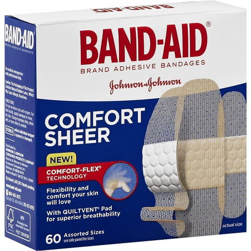 Band Aid Adhesive Bandages, Comfort Sheer, Assorted Sizes