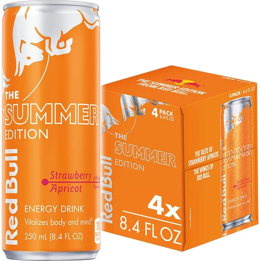 Red Bull Energy Drink, The Amber Edition, Strawberry Apricot, 8.4 Fl Oz (4 Pack) | Drinks | KJ's Market