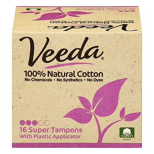 Veeda 100% Natural Cotton Tampons Super 16 Ct