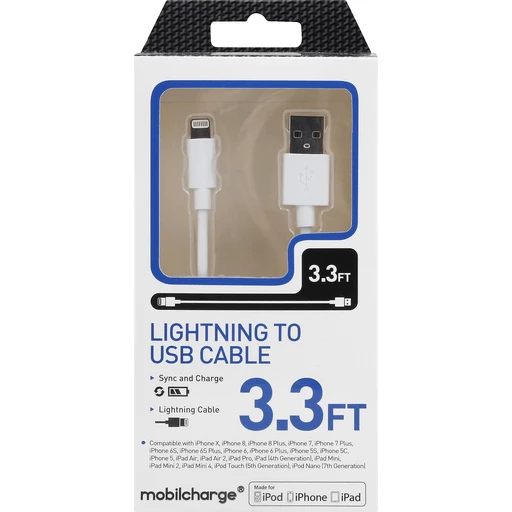 Mobilecharge Lightning To Usb, White, 3.3 Feet | Electronics Russ's