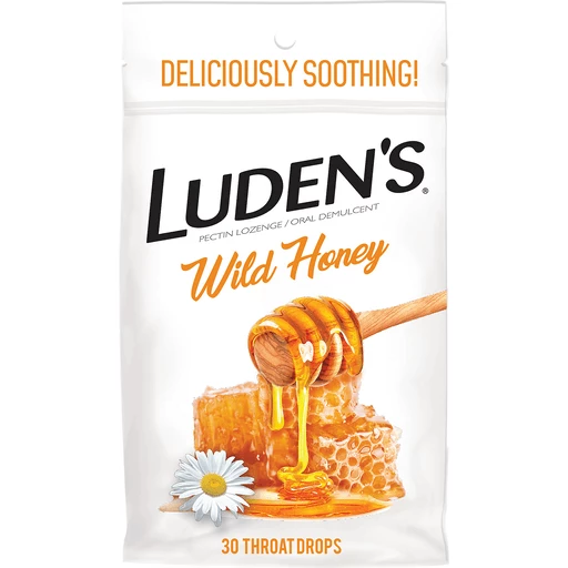 Luden's Wild Honey Throat Drops, Sore Throat Relief, 30 Count, Cough Drops