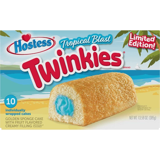 HOSTESS Tropical Blast Flavored TWINKIES, Summer Snack Cake, Fruit Flavored  Creamy Filling 10 Count, 13.58 oz