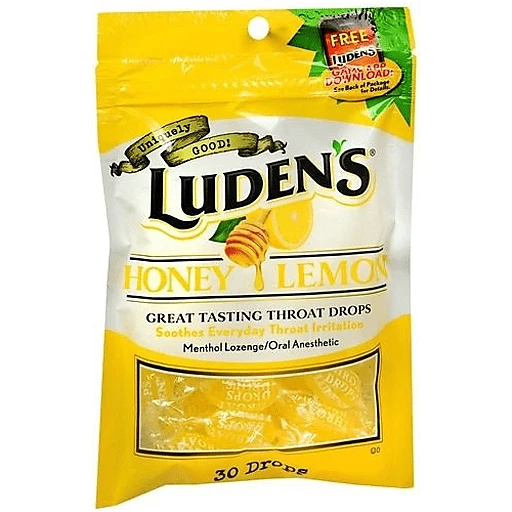 Luden's Deliciously Soothing Throat Drops, Honey Lemon Flavor, 25 Count, 12  Pack, Cough Drops