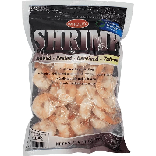 Wholey Cooked Shrimp 31-40ct, Frozen Seafood